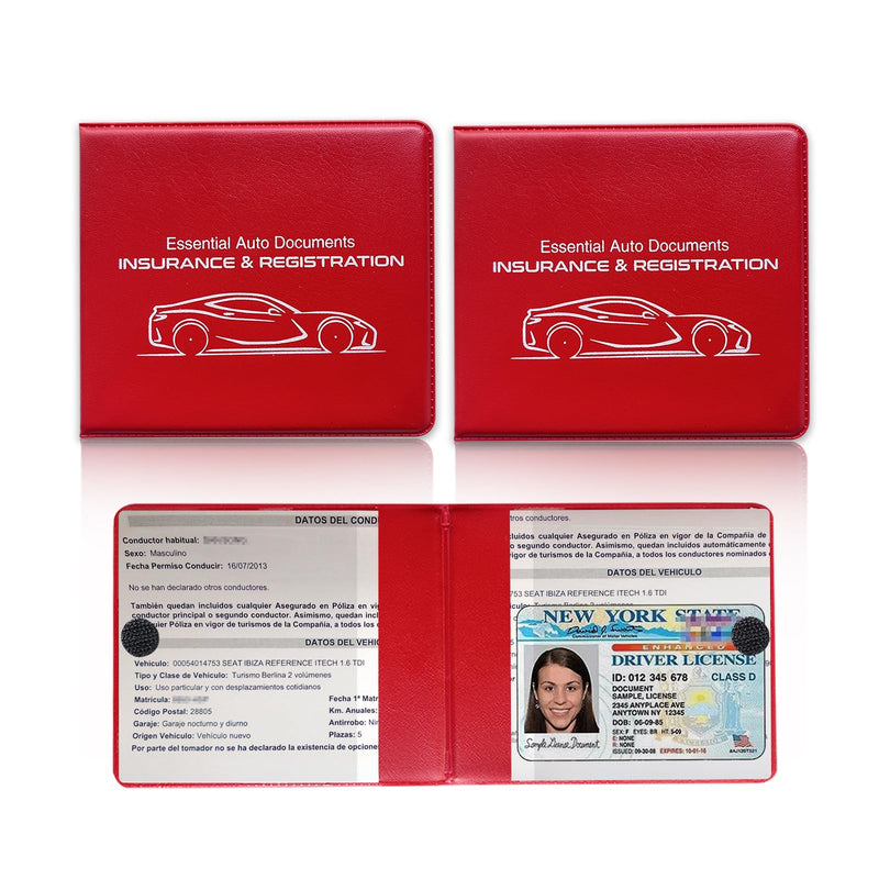 Ziciner Car Registration Insurance Holder, 2Pack Essential Auto Card Document Glove Box Organizer with Velcro Closure, Vehicle Interior Accessories Perfect for Most Car, Truck, SUV (Red/Small Car) Red/Small Car
