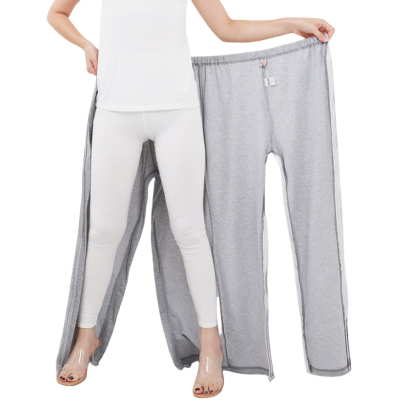 WEEOATAR Unisex Patient Pants,Bedridden Patient Clothing,Disability Clothing with Zippers,Hospital Gowns Nursing Aid Medium Grey