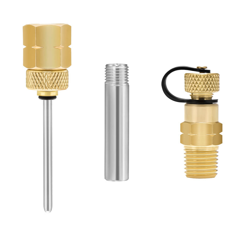 Brass Gauge Adaptor 1/4 NPT Female,2-1/2 OAL x 1-2/5" x 1/8" Probe with Stainless Steel Sheath,Pressure Gauge Fitting kit BRASS