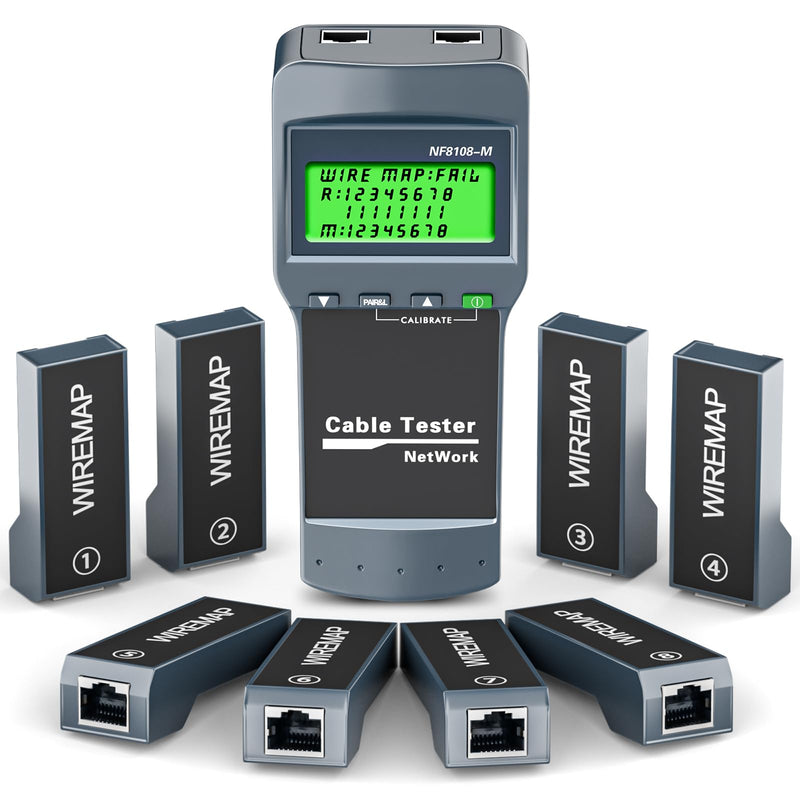 RJ45 Network Cable Tester, VXSCAN 8 Remote Units Network LAN Length Ethernet Cable Tester Kits for Cat5/CAT5e/CAT6/CAT6e - Locate The Breakage Point Length Measurement & Continuity Checking AT239