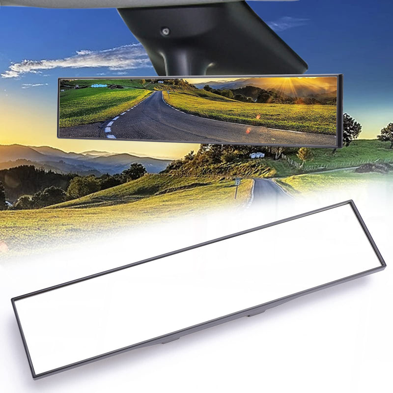 14" Wide Angle Rearview Mirror, Anti-Glare Clear Tint, Clip-on Flat Interior Mirror for Car SUV Truck – Universal Fit with Adjustable Clamps, Lightweight Design (Not Panoramic) 14" 1-pack