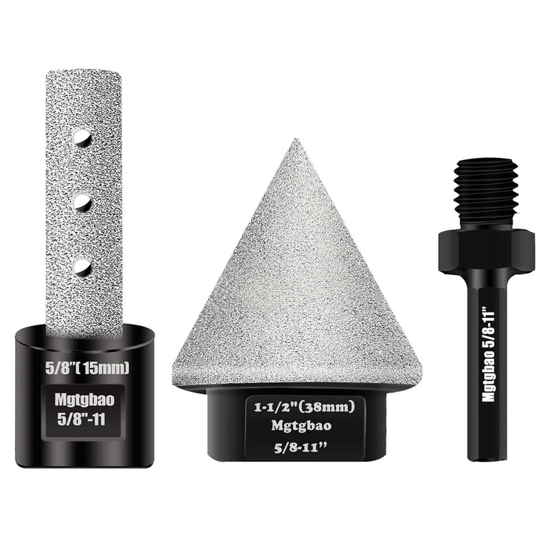 1-1/2"(38mm) Diamond Beveling Chamfer Bits, 5/8”(15mm) Diamond Finger Milling Bit, Diamond Countersink Drill Bit for Existing Holes Enlarging Shaping Trimming in Tile Marble Glass Granite 1-1/2"(38mm) & 5/8”(15mm) Black