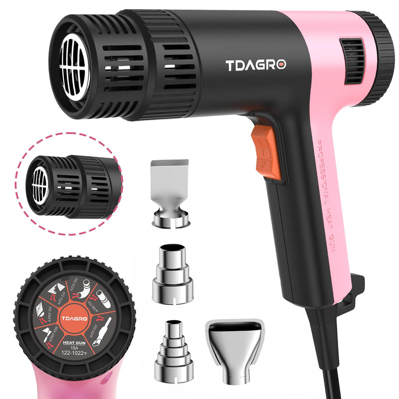 Heat Gun for crafting 1800W, 122℉~1202℉ Variable Temperature Control with 2-Temp Settings 4 Nozzles, 1.5s Fast Heating Mini Heat Gun for Resin, Shrink PVC Tubing/Crafts and Vinyl Wrap（Pink） 1800w Pink