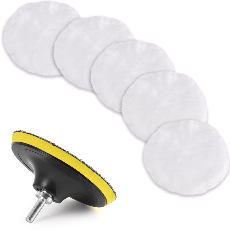 7 Pcs 3 Inch (80 mm) Wool Buffing Polishing Pad Car Polisher Buffer Drill Attachment with M10 Drill Adapter 3Inch-7Pcs