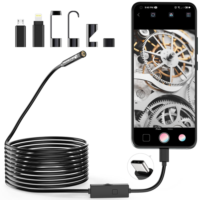 1920P Endoscope Snake Inspection Camera, Type C Borescope, Scope Camera with 8 LED Lights for Android and iOS Smartphone, iPhone, iPad, Samsung (16.5 FT/5M)