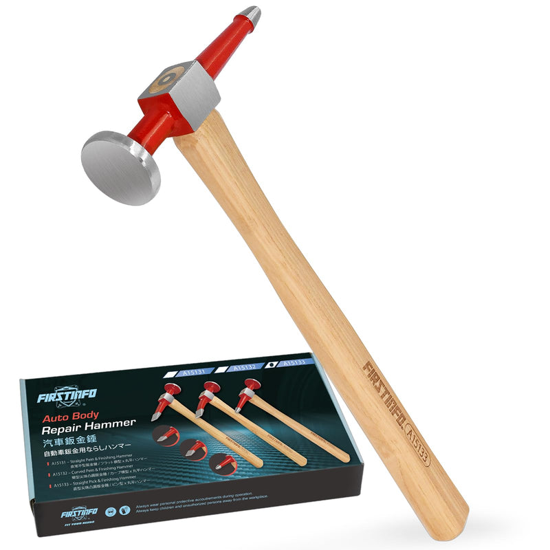 FIRSTINFO A15133 Straight Point Pick Finishing Auto Body Hammer Panel Beating with Hickory Handle, Weight 0.84 lbs.