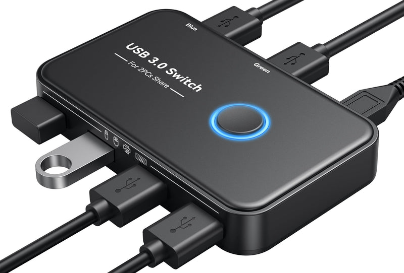 USB 3.0 Switch, ABLEWE KVM Switch Selector 2 Computers Sharing 4 Devices KVM Switcher for PC, Printer, Scanner, Mouse, Keyboard with 2 Pack USB Cable,1 Micro USB Power Cable Black