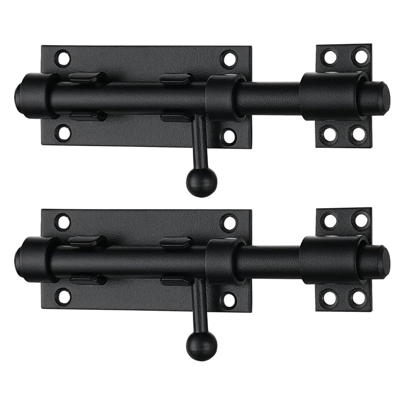 JQK Sliding Bolt Gate Latch Black, 6.3 Inch (Thick 2.4mm) Heavy Duty 304 Stainless Steel Barrel Bolt with Padlock Hole, Interior Door Latches 2 Pack, DL300-BK-P2 6Inch(2 Pack)