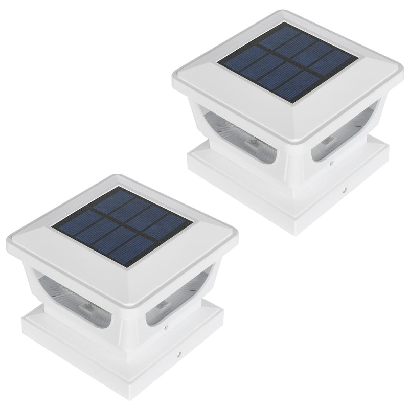 FVTLED Solar Post Cap Lights Outdoor, Fence Post Solar Lights for 3x3, 4x4 Posts Patio Fence Deck Garden Decor, IP65 Waterproof High Brightness Cool White 6500K LED Lighting (2 Pack, White) 2 Pack