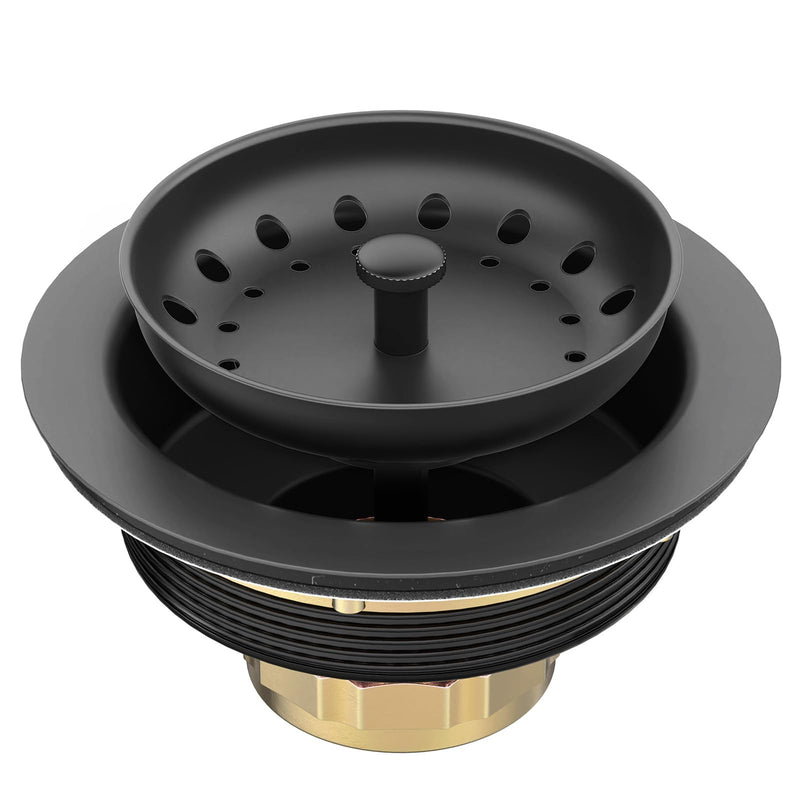 BOTEMY Stainless Steel Black Sink Drain Strainer Kit 3-1/2 inch Kitchen Drain Assembly with Metal Center Knob Basket Stopper Replacement for Standard Kitchen Sinks, Matte Black