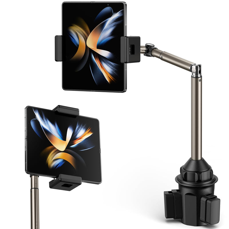 JSAUX Car Cup Holder Phone Mount for Foldable Phones & Mini Tablets | Sturdy Metal Long Arm, Flexible Height and Angle, Adjustable Base, Secure Phone Grip, Fits 2.17-4.33 in Car Cup Holders FlexMount
