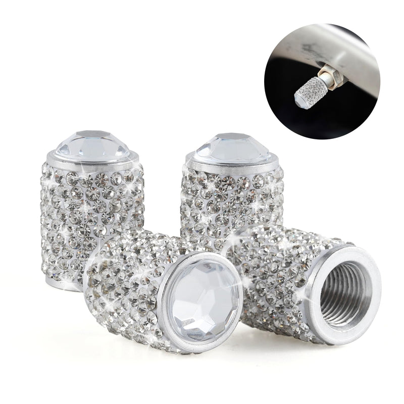 Alpmosn Car Wheel Tire Valve Caps, 4 PCS Bling Tire Valve Caps, Crystal Tire Caps Shinny Rhinestone for Women, Universal Car Dustproof Tire Valve Caps for Cars, Trucks, SUV and Motorcycles (White) White