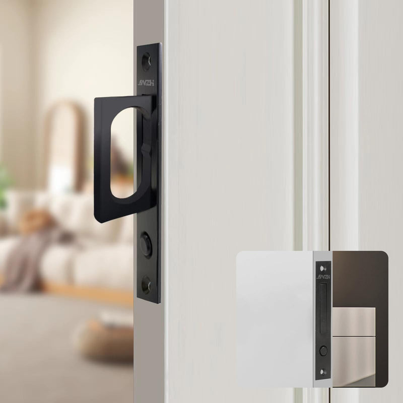 LWZH Brushed Nickel Pocket Door Edge Pull with Push Automatic Bounce Switch,Sliding Door Pull Hardware, Flush Hidden Handle（Black） Black