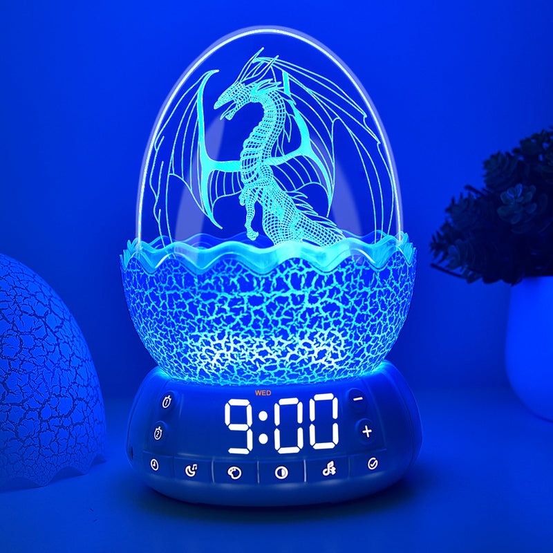 2th Generation Dragon Egg Digital Clock Ok to Wake Up Alarm Clock with Night Light / 20 Lullaby White Noise/Bluetooth Speaker, Illuminated Button Control Colors Volume Brightness Art Deco-Dragon