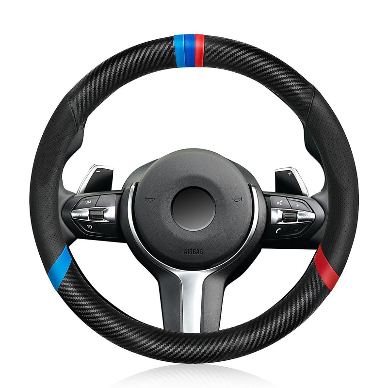  [AUSTRALIA] - Carbon Fiber Steering Wheel Cover, Non-Slip and Sweat Absorbent, 15" Steering Wheel Covers for X5 X3 Men Women, Black BLACK ///