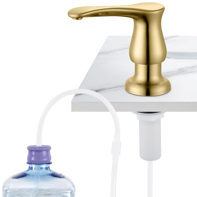 GAGALIFE Kitchen Sink Soap Dispenser Brushed Gold, Under Sink Soap Dispenser with 40" Silicone Extension Tube, Say Goodbye to Frequent Refills with Hose