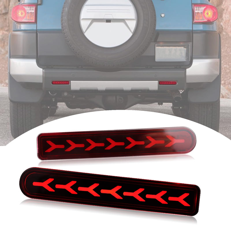 Red Housing Full LED Rear Bumper Reflector Fog DRL Kit for Toyota FJ Cruiser 2007-2023, Function as Dynamic Sequential Turn Signal Lights，Daytime Running Light,Brake Light Kit (Red) Red