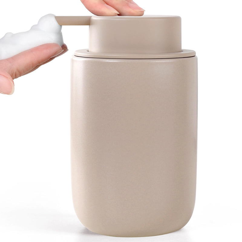 BosilunLife Foam Soap Dispenser - Ceramic Foaming Hand Wash Dispenser for Bathroom Modern Farmhouse Small Soap Dispenser Lotion Hand Pump Dispenser for Kitchen Sink (Khaki, Foam Pump) Khaki-foam Pump