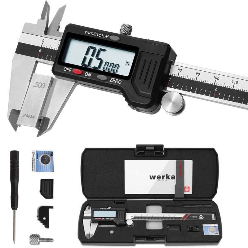 Digital Caliper, 0-6” Calipers Measuring Tool, Auto-Off Micrometer Caliper with 0.001”High-Accuracy,Inch/Fraction/Millimeter Conversions Button,4 Measuring Ways, Stainless Steel Construction WK6000150