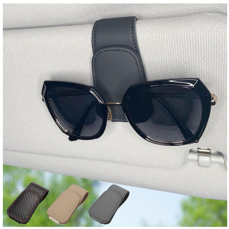 Magnetic Leather Sunglass Holder for Car, Sunglasses Clip for Car Visor, Auto Interior Accessories Universal for Different Size Eyeglasses (Black) black