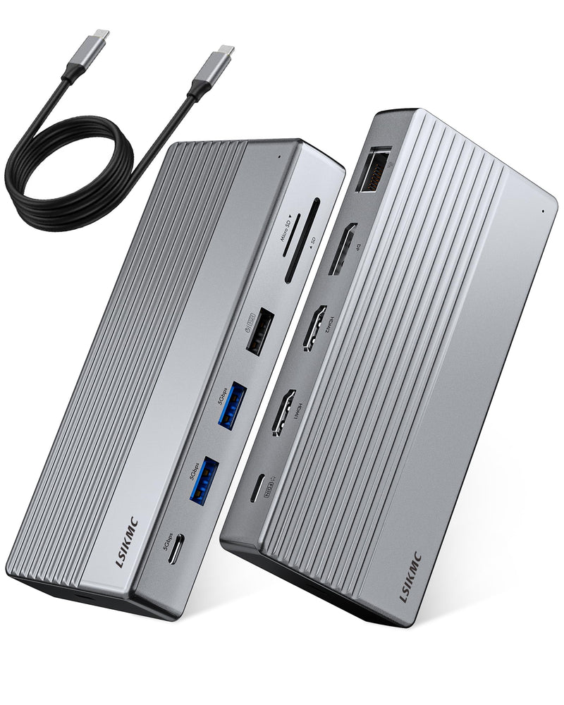 Laptop Docking Station Dual Monitor｜USB C Dock for Triple Display｜11-in-1 Computer Dock w/ 3 Monitors Support, 100W PD, Dual HDMI+DP, SD/TF, Ethernet & 4 USB Ports Audio/Mic for Windows Laptop 11 Ports 2 HDMI + 1 DisplayPort+4 USB