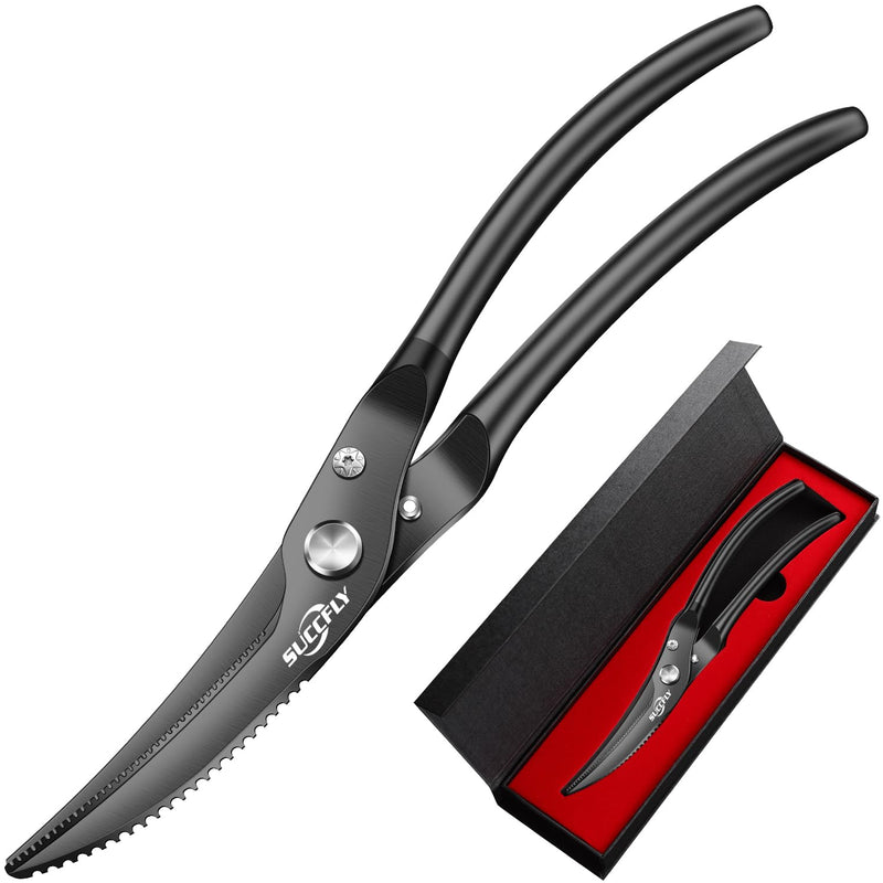 Kitchen Shears Heavy Duty, Premium Kitchen Scissors Stainless Steel, 8.8" Poultry Shears Ultra Sharp for Bone Chicken Meat, Food Scissors Anti-Slip Handle, Black Titanium Plated, Spring Loaded Poultry Shears 10.2 Inch