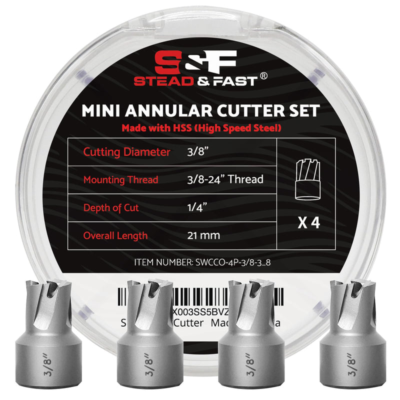 S&F STEAD & FAST Spot Weld Cutter Drill Bit 4 Pcs, Spot Weld Removal Replacements, Cutting Diameter 3/8", 3/8" Shank, Annular Cutter for Hand Drill, Auto Body Tools, Collision Repair, Car Restoration