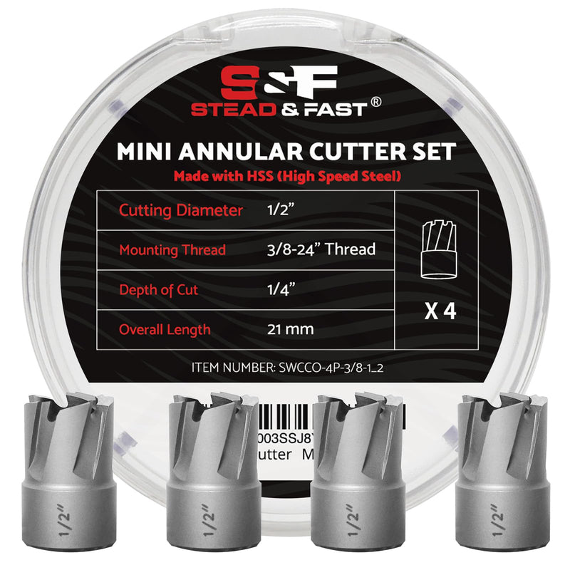 S&F STEAD & FAST Spot Weld Cutter Drill Bit 4 Pcs, Spot Weld Removal Replacements, Cutting Diameter 1/2", 3/8" Shank, Annular Cutter for Hand Drill, Auto Body Tools, Collision Repair, Car Restoration