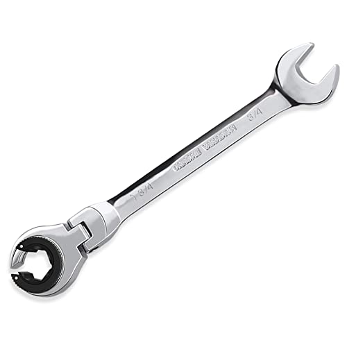 LOSCHEN】1PCS 3/4 Open Flex-Head Ratcheting Wrench, SAE Ratcheting Spanner with 72 Teeth, Chrome Vanadium Steel Tubing Ratchet Spanner 1pc 3/4