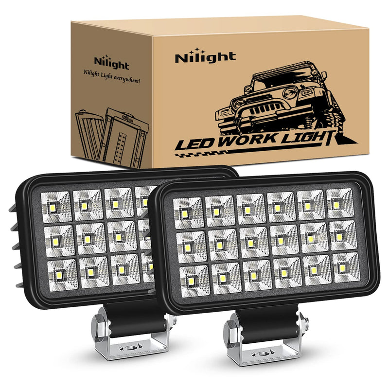 Nilight 4.4 Inch Square Utility LED Work Light W/Integrated Toggle Switch, 2PCS 36W 150° Flood Lamp for Offroad Heavy Equipment Vehicles Truck Tractor Golf Cart Boat ATV UTV 2Pcs 18Led Flood Lights