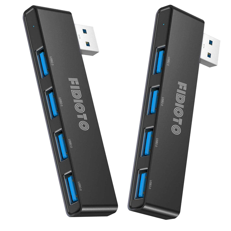 USB Hub 2Pack, Fidioto 4 Port USB Hub(1 * 3.0 Hub, 3 * 2.0 Hub), Networking Hubs for Laptop, iMac Pro, MacBook Air, Mac mini/Pro, Surface Pro, Notebook PC, USB Flash Drives and Mobile HDD Etc. 4in1- 2pcs Left-Black