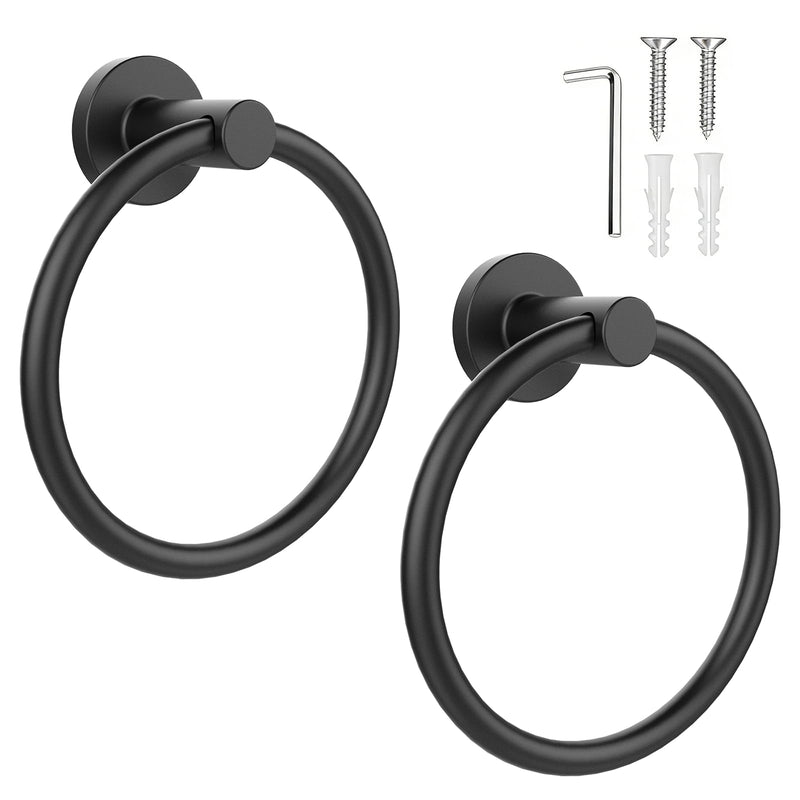 SetSail Towel Holder for Bathroom Wall Matte Black Towel Ring Stainless Steel Heavy Duty Hand Towel Hanger for Bath, Kitchen, 2 Pack 2 packs