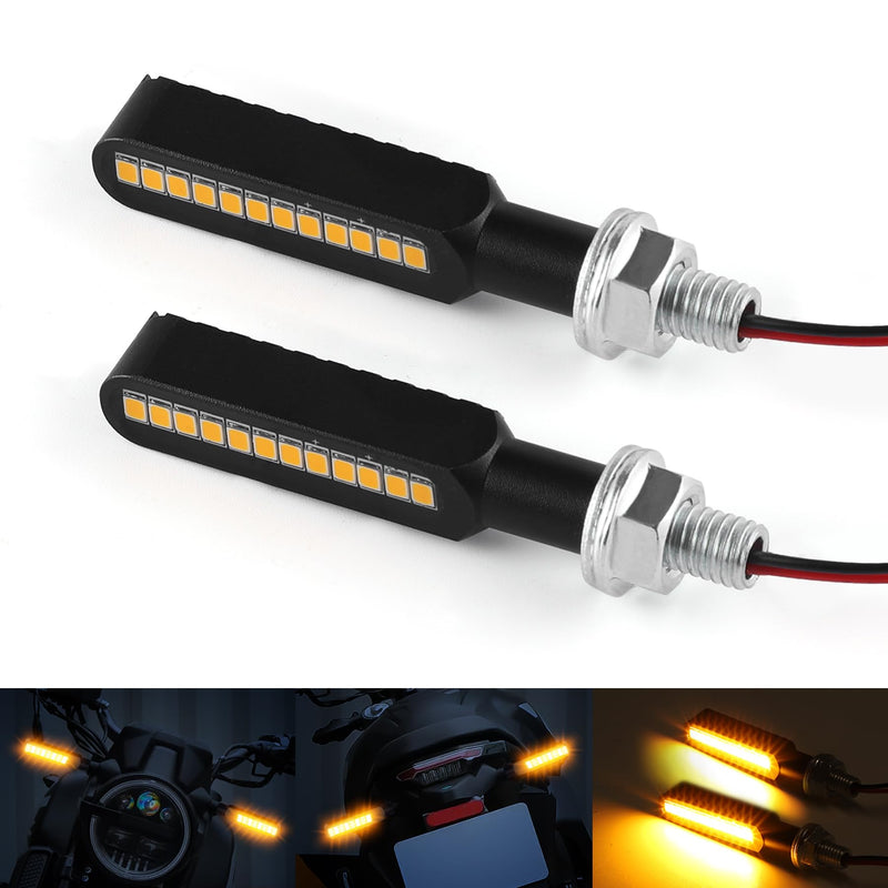 2PCS Flowing LED Motorcycle Turn Signal Lights, Aluminum Alloy 12V Super Bright Motorbike Front Rear Blinkers Indicators Fit for Harley Honda KTM Kawasaki Suzuki Yamaha - Amber