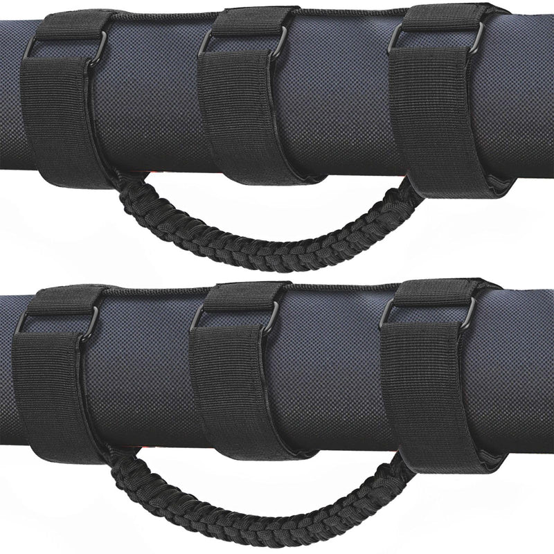 moveland 2 Pack Roll Bar Grab Handles, Black Paracord Grip Handles for 1955-2023 Jeep Wrangler JL, JK, TJ, YJ & Jeep Gladiator Accessories - Upgrade Metal Buckle, Strong & Durable Standard 2-Pack