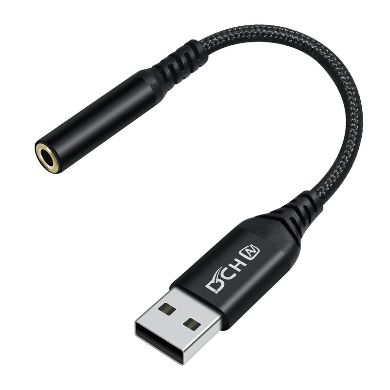 DCHAV USB to 3.5mm Jack Audio Adapter Headphone Microphone External Sound Card AUX USB Type A to 3.5 mm Cable 4 Pole TRRS Female Interface Line Control for PC Laptop Speaker Headset PS4 PS5, Black