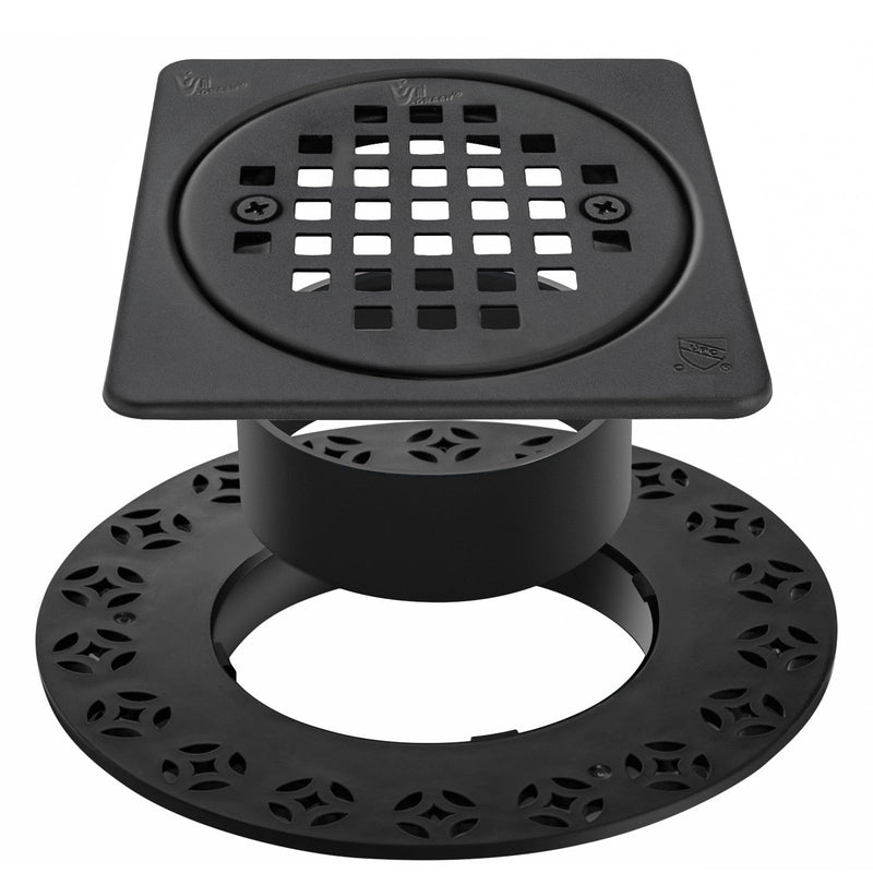 4 Inch Drain Grate Kit Compatible with Schluter Kerdi-Drain Flange Square Shower Floor Drain SS304 Stainless Steel and ABS Material - CUPC Certification, Matte Black