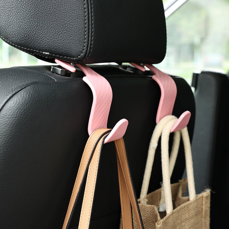 Car Seat Headrest Hook Universal Vehicle Seat Hook Hangers Interior Storage Organizer for Purse Handbag Coats Umbrellas Grocery Bags 4 Pack Pink