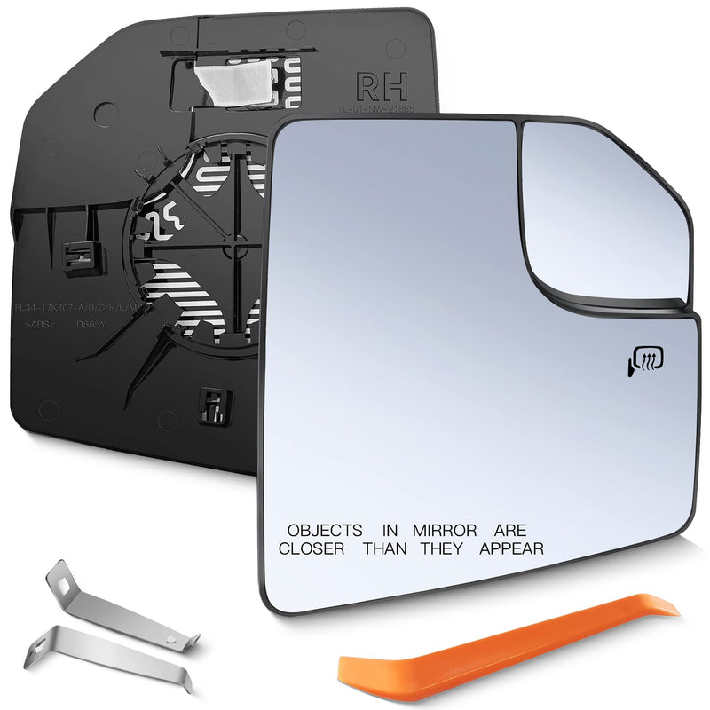 Compatible with Ford F150 Passenger Side Mirror Glass Replacement Power Heated Towing Mirrors - Right Side View Mirror Glass with Blind Spot, Backing Plate, FL3Z17K707B, 2015-2021