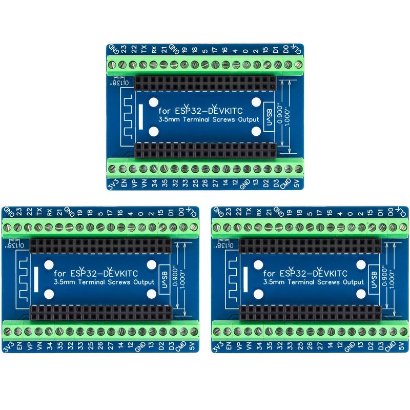 3pcs ESP32 Terminal Breakout Board 38 Pins GPIO Expansion Board Compatible for ESP32-DevKitC 0.9" or 1.0" Size Module