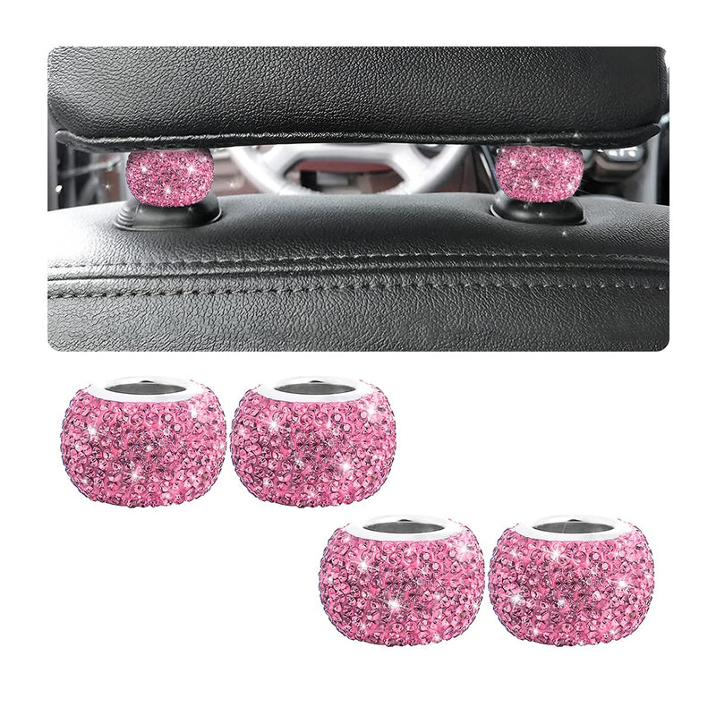 XINLIYA 4 Pack Car Headrest Collars, Bling Car Head Rest Collars Rings Decor, Rhinestone Car Head Rest Collars, Interior Car Seat Accessory, Crystal Decoration Charms for Car SUV Truck (Pink) Pink
