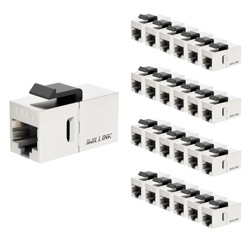 iwillink 10Gbps CAT7 Coupler RJ45 Keystone Shielded Coupler 25-Pack, Ethernet Coupler, Female to Female Keystone Jack, STP Keystone Insert for Cat7/Cat6a/cat6/cat5e Cable 25 Pack Cat7
