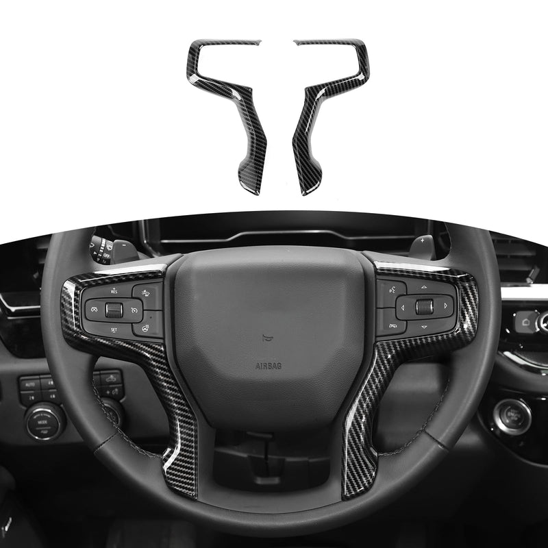 RT-TCZ for Silverado Steering Wheel Trim Carbon Fiber Interior Accessories for Chevrolet Chevy Silverado 2019+ Suburban 2020+ Tahoe 2021+ 2pcs