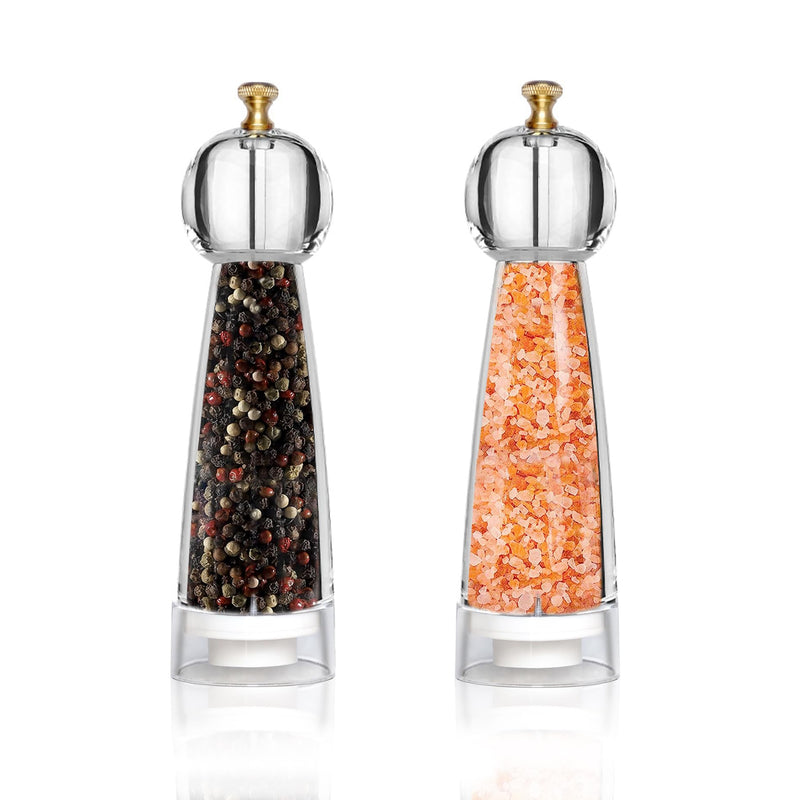 Salt and Pepper Grinder Set, Pepper Mills Classic Manual Transparent Acrylic Rotor, 2PCS 8IN Large Capacity Pepper & Salt Grinder Seasoning Bottle, Ceramic Core Adjustable Coarseness for Fresh Spices Acrylique transparent