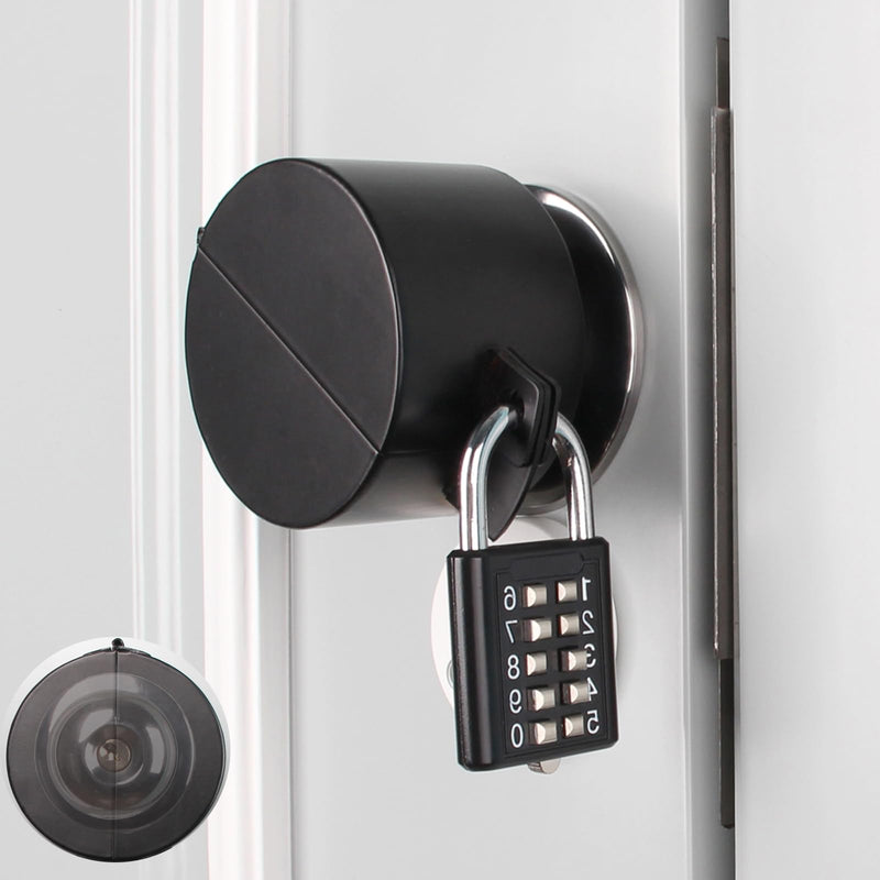 Door Knob Lock Cover ，No drilled Door Lock Cover，from Outside Prevents Turning of Door Knob and Access to Keyhole,for Apartment Evictions (Black with Lock Black