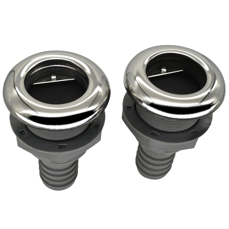 2Pcs Boat Plastic Thru Hull Grey Nylon Join 1 ½-Inch Scupper Valve,Top Cover 316 Stainless Steel Cover,and Equipped with A Water Baffle