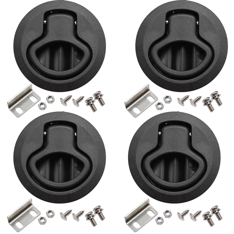 MDEOOSKY 4PCS Boat Latches, 2" Slam Latch Hatch Round Pull Marine, Boat Flush Pull Hatch, Latch Locking for Boat, Handle Round Deck Hatch, Black