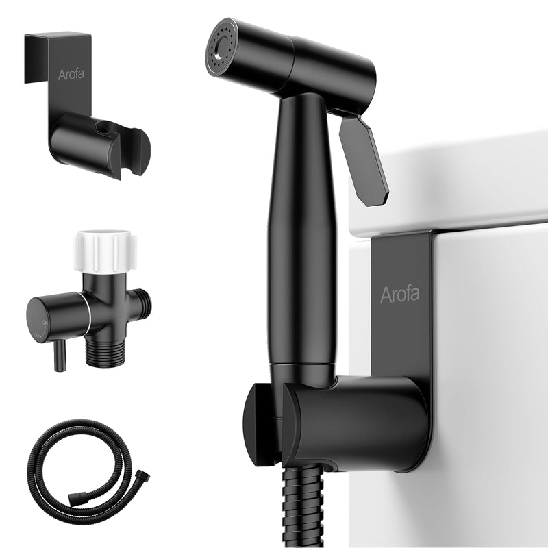 Arofa Black Bidet Sprayer for Toilet, Handheld Jet Sprayer Adjustable Water Pressure Muslim Shower with Bidet Hose, Bidets Faucet for Existing Toilets Cloth Diaper Spray for Baby/Feminine Wash Standard-1 Pack
