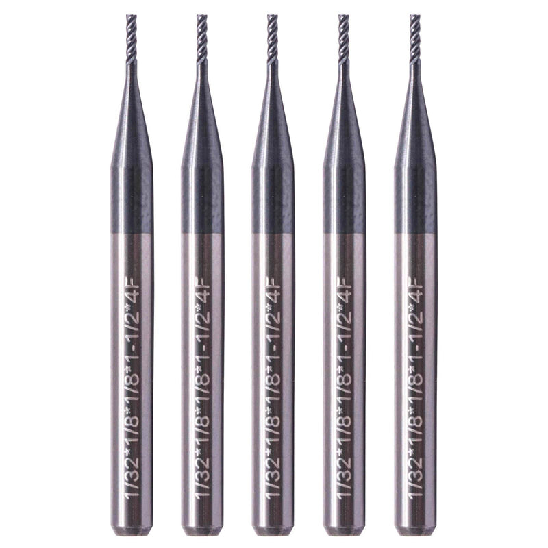 BestParts 5Pcs 1/32" 4 Flute Solid Carbide Square End Mills - AlTiN Coated | 30 Degree Helix, 1/32" Cutting Diameter, 1/8" Shank Diameter, 1/8" Length of Cut, 1-1/2" Overall Length 1/32 in 5