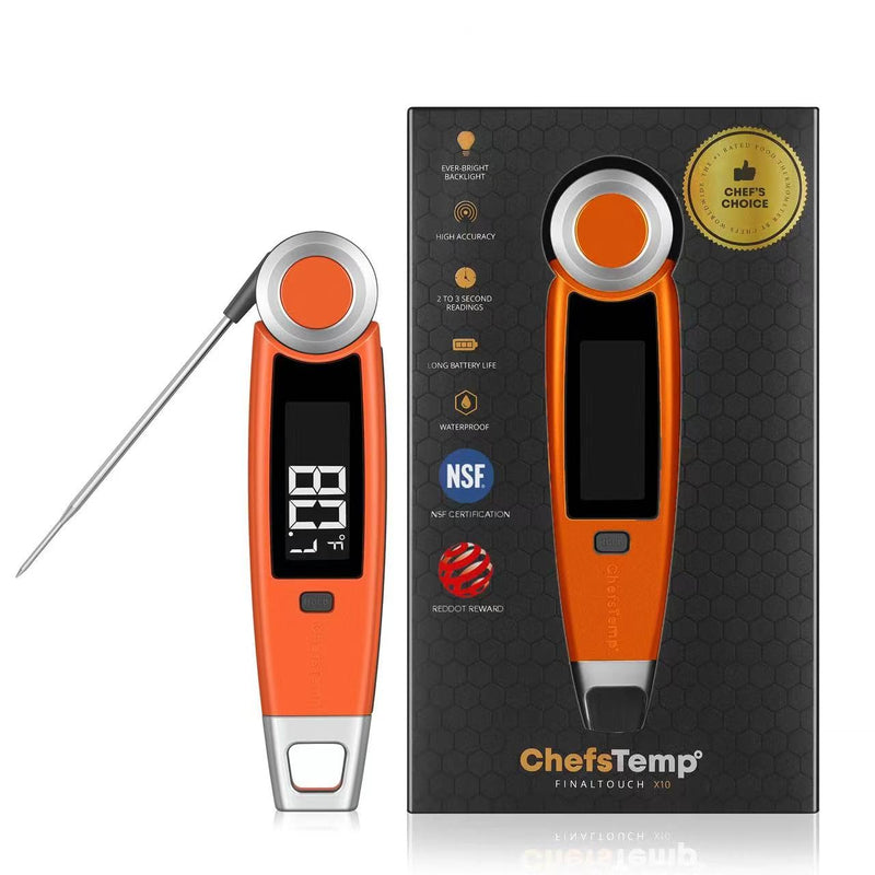 Finaltouch X10 Instant Read Digital Meat Thermometer NSF Certified Waterproof Professional for Cooking Grilling BBQ Baking Candy Oil with Rotating Probe and Backlit Display (Tangerine Tart) Tangerine Tart
