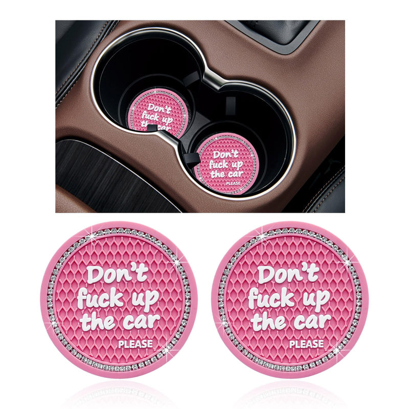 Ziciner 2 Pack Bling Car Cup Holder Coaster, 2.75 Inch Anti-Slip Auto Insert Cup Coaster, Crystal Car Drink Cup Mat Perfect for Women Girls, Universal Interior Decor Accessories (Pink) Pink